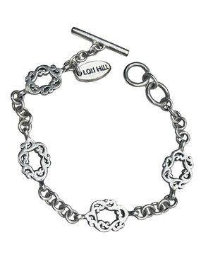LOIS HILL Sterling Silver Cut Out Open Oval Link Toggle Bracelet